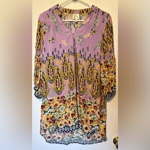 Fig & Flower Anthropologie Tunic / Dress Purple Floral Paisley Size S